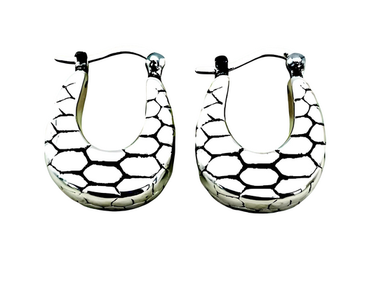 925 Sterling Silver Cobblestone Hoop Earrings - Lightweight Latch Back 1398