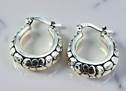 925 Sterling Silver Cobblestone Hoop Latch Back Earrings, Lightweight Perfect Everyday Wear Jewelry,Unique Birthday Or Anniversary Gift 1604