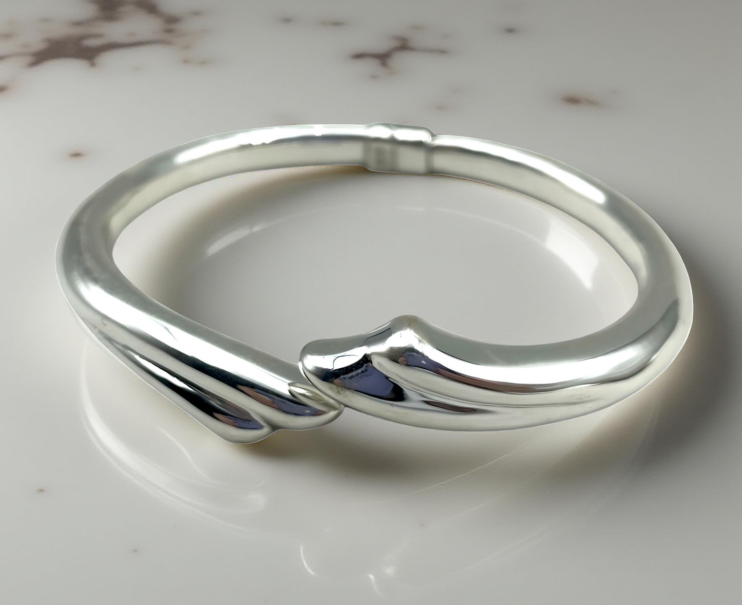 925 Sterling Silver Bypass Bangle Bracelet - Lightweight Spring Hinged 7" Elegant Jewelry for Everyday Wear, Beautiful Anniversary Gift 1599
