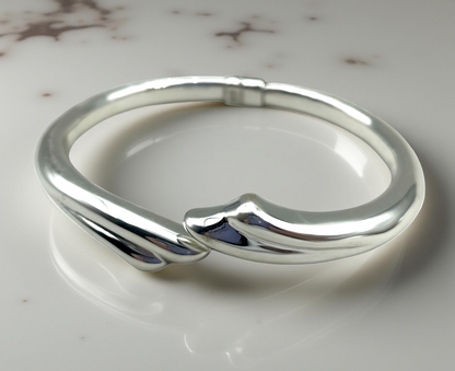 925 Sterling Silver Bypass Bangle Bracelet - Lightweight Spring Hinged 7" Elegant Jewelry for Everyday Wear, Beautiful Anniversary Gift 1599