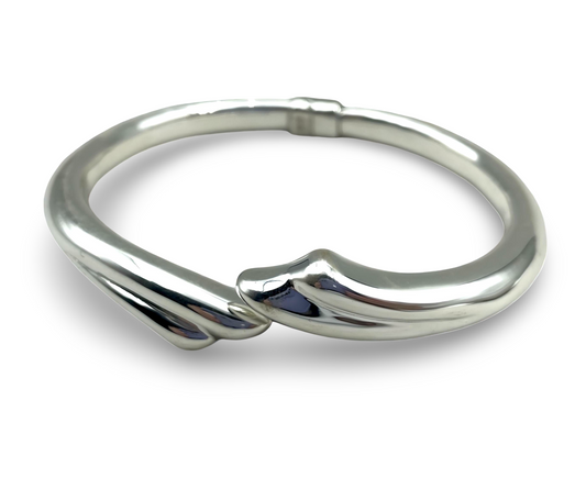 925 Sterling Silver Bypass Bangle Bracelet - Lightweight Spring Hinged 7" Elegant Jewelry for Everyday Wear, Beautiful Anniversary Gift 1599