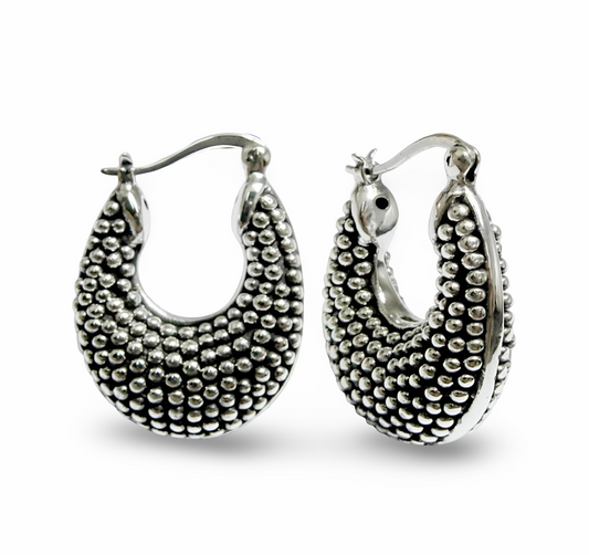 925 STERLING SILVER COBBLESTONE DESIGN THICK HOOP EARRINGS LIGHTWEIGHT 1568