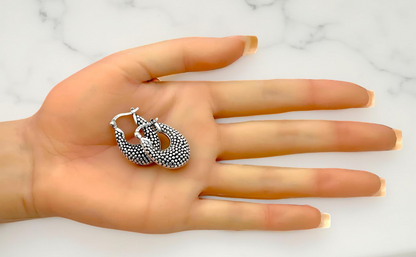 925 STERLING SILVER COBBLESTONE DESIGN THICK HOOP EARRINGS LIGHTWEIGHT 1568