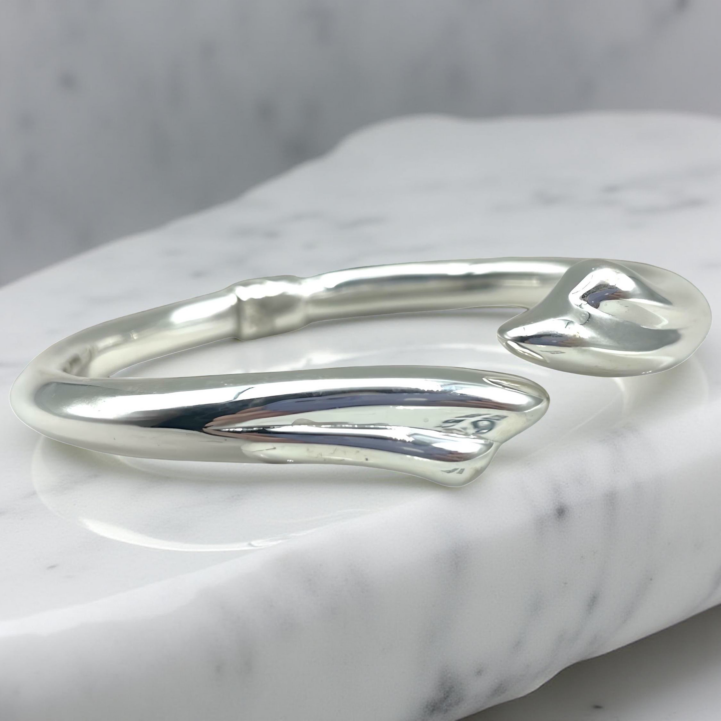 925 Sterling Silver Bypass Bangle Bracelet - Lightweight Spring Hinged 7" Elegant Jewelry for Everyday Wear, Beautiful Anniversary Gift 1599