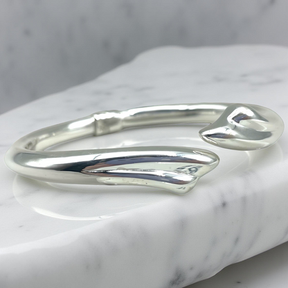 925 Sterling Silver Bypass Bangle Bracelet - Lightweight Spring Hinged 7" Elegant Jewelry for Everyday Wear, Beautiful Anniversary Gift 1599