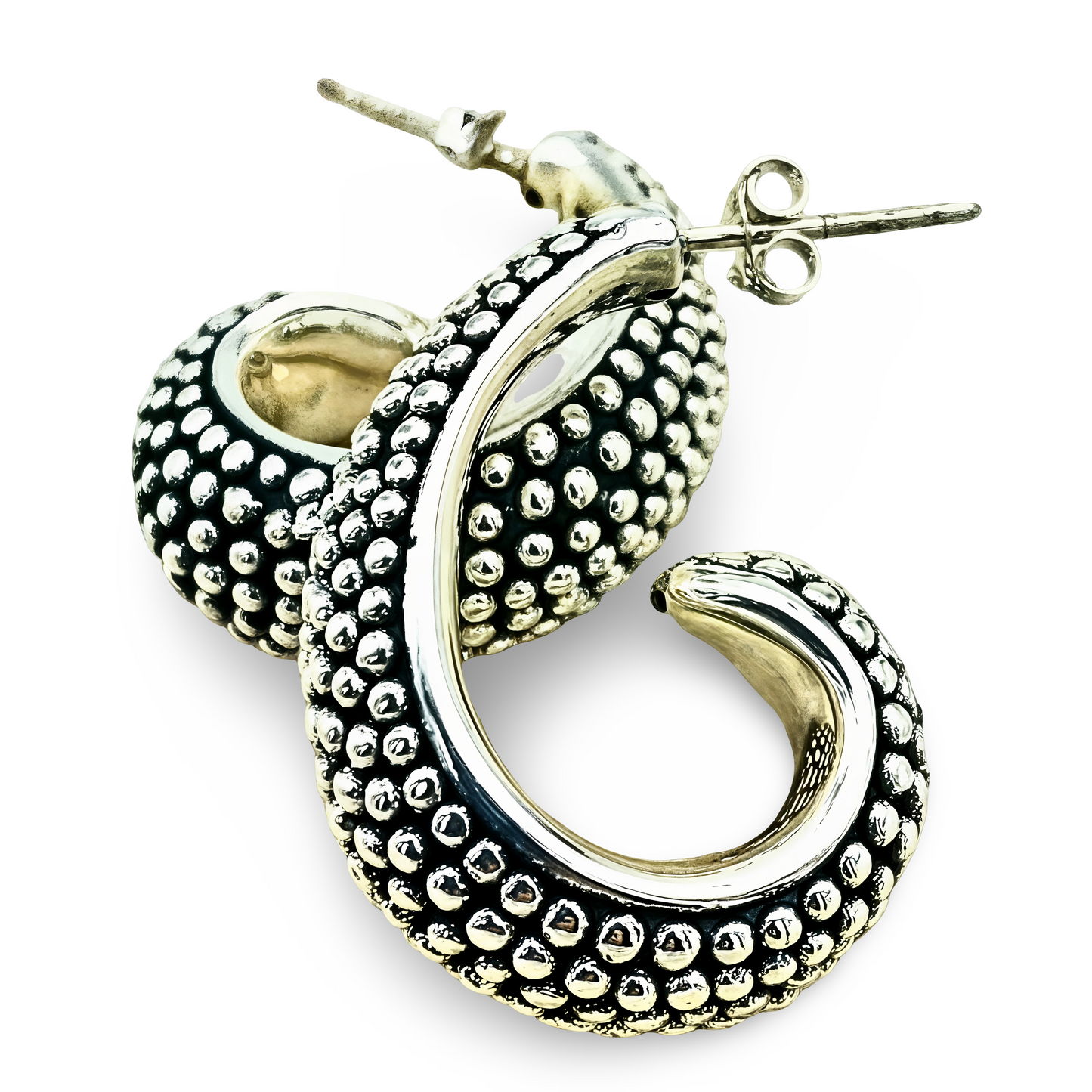 925 STERLING SILVER COBBLESTONE DESIGN HALF HOOP EARRINGS LIGHTWEIGHT 1671