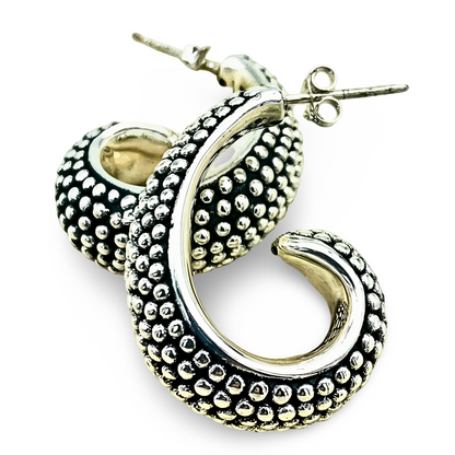 925 STERLING SILVER COBBLESTONE DESIGN HALF HOOP EARRINGS LIGHTWEIGHT 1671