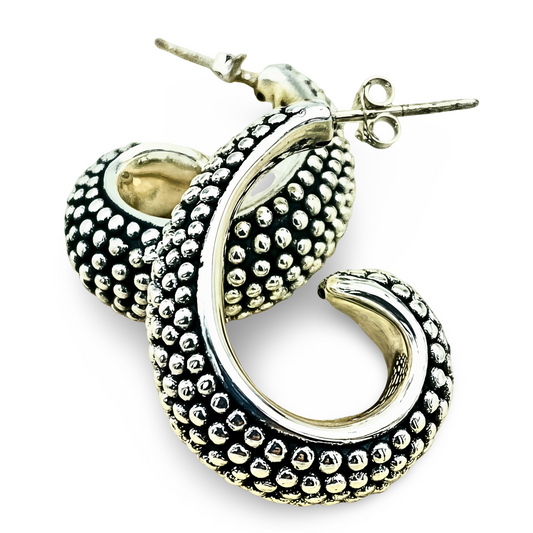 925 STERLING SILVER COBBLESTONE DESIGN HALF HOOP EARRINGS LIGHTWEIGHT 1671