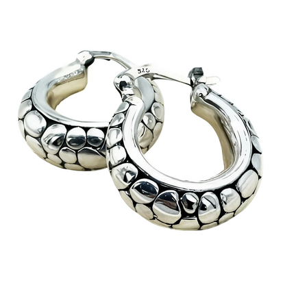 925 Sterling Silver Cobblestone Hoop Latch Back Earrings, Lightweight Perfect Everyday Wear Jewelry,Unique Birthday Or Anniversary Gift 1604