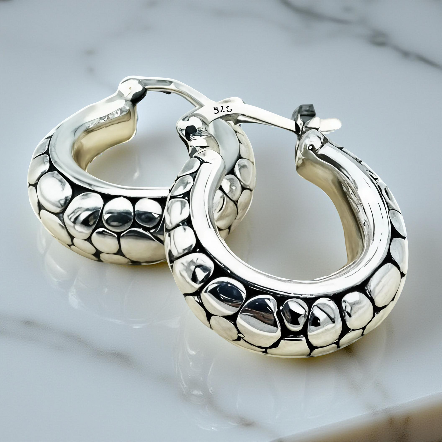 925 Sterling Silver Cobblestone Hoop Latch Back Earrings, Lightweight Perfect Everyday Wear Jewelry,Unique Birthday Or Anniversary Gift 1604